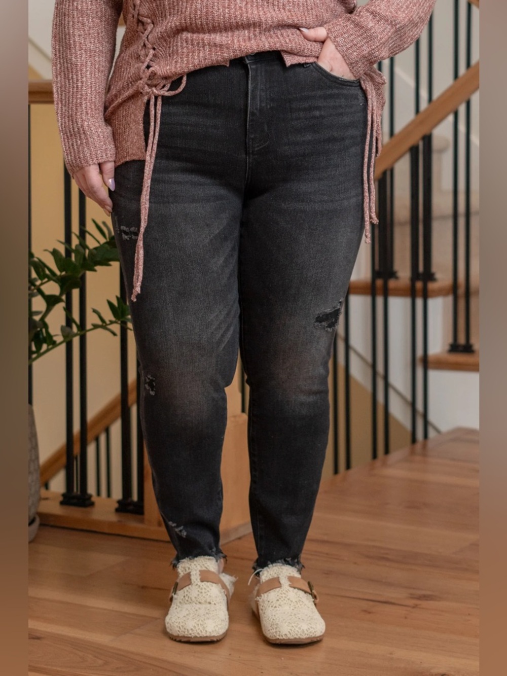 🆕 Lovervet Bella Distressed Jeans Gray Black Plus Size 18W